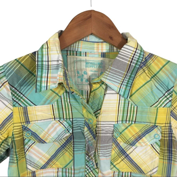 WS902 Mossimo Plaid Flannel Button Snap Shirt M - Picture 3 of 5